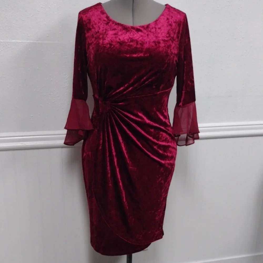 NEW Luxurious Velvet Long Sleeve Dress in Deep Red,Wedding Guest, Party Guest - Picture 1 of 12